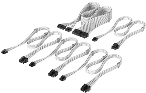 Corsair Kit de Démarrage Câbles PSU à Gaines Individuelles Type 4 Elite Premium – Peignes à Câble Profil Bas, Conception Paracord à Maille Triple Couche, Compatible PSU's Type 4 – Blanc