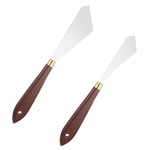 2 Pezzi Raschietti per Pittura Spatole Artistiche in Acciaio Inossidabile Raschietto con Manico in Legno per Arte e Pittura a Olio Acrilica