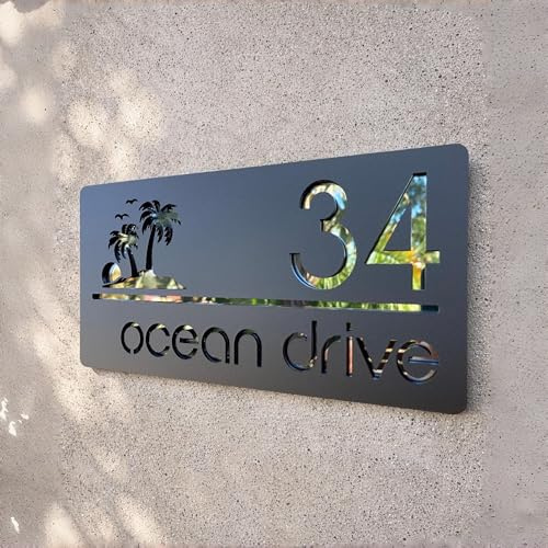 Personalized House Number Plaque with 3D Palm Trees, Hollow Acrylic Exterior Address Sign, Modern Housing Number, Waterproof Decorative Sign for Door, Garden and Facade