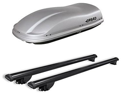 Farad - Box da Tetto Marlin 400 LT Grigio + Barre PORTATUTTO da Tetto in Acciaio per Auto con Railing O Profili INTEGRATI