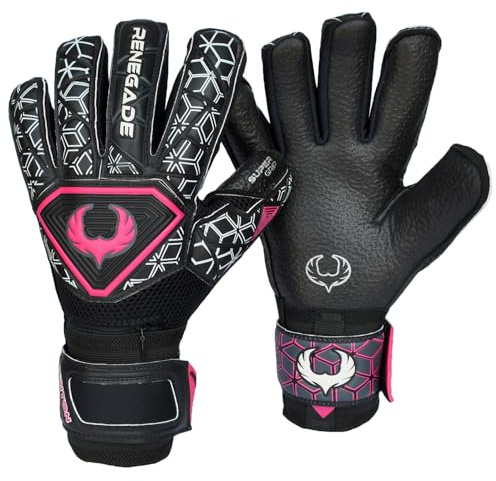 Renegade GK Triton Frenzy Torwarthandschuhe Pro Finger Schutz | 3.5+3mm Super XD Grip & 4mm Duratek | Schwarz & Rosa Fußball Torwart Handschuhe (Größe 11, Erwachsener, Roll-Neg. Hybrid Cut, Level 2)