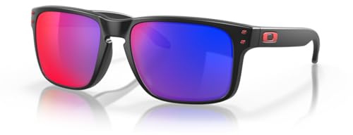 OAKLEY Holbrook OO9102 910236 Square Sunglasses For Men Matte Black/Positive Red Iridium, 55MM+ Bundle Accessory Leash Kit, Microfiber Pouch