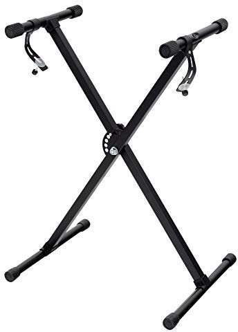 FunKey Keyboardständer - Höhenverstellbar in 7 Stufen von 29 bis 85 cm - Befestigungsriemen - Zusammenklappbar - Schwarz