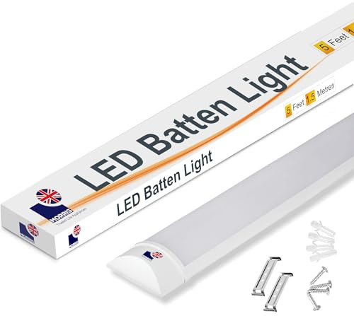 Morris LED Batten Slimline Tube Light 2FT 3FT 4FT 5FT 6FT Wall/Ceiling Mount (6000k) (5FT (150cms))