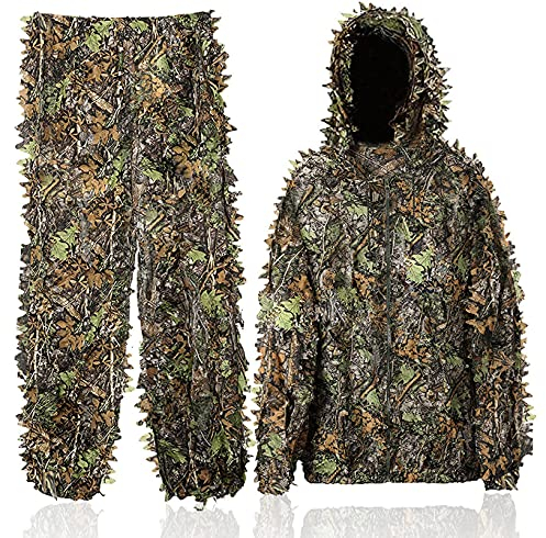 Favuit Ghillie-kostym, 3D lövkamouflagedräkt jakt kamouflagekläder skogskläder för jakt airsoft vilda djur fotografi
