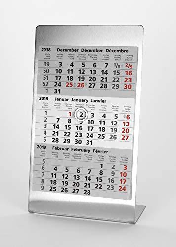 HiCuCo 3-Monats-Tischkalender für 2 Jahre (2026 + 2027) - Aufstellkalender - Edelstahl - TypE3 (Edelstahl)