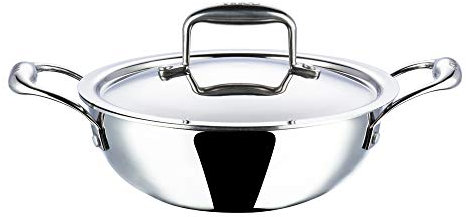 Vinod Platinum Kadai Triply Stainless Steel | Suitable for Indian Cooking, Sauces, Stews, Soups | Deep/Extra Deep Kadai with Lid | Induction, Electric Friendly (Extra Deep Kadai, 26cm)