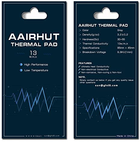 Aairhut Thermal Pads 13W/mK, 85 x 45 x 0.5mm Silicone Cooling Heatsink Thermal Pad GPU Non Conductive Heat Resistance Extreme Odyssey Cover with Dual Self-Adhesive Films for PC Laptop/CPU/LED