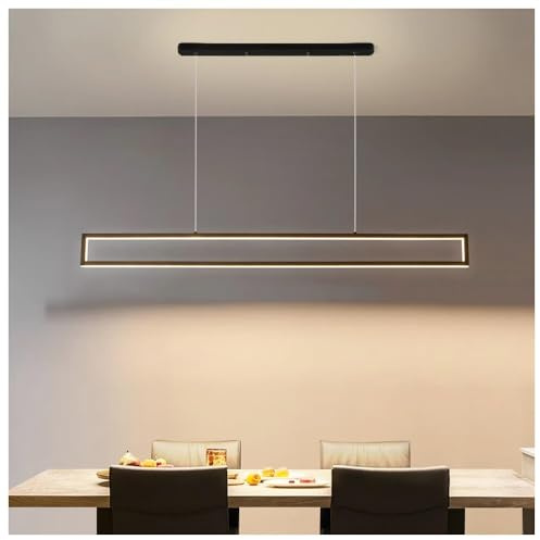 DESHOME Hängelampe Esstisch LED Moderne Pendelleuchte Rechteck Dimmbar 35w Schwarz Küchenlampe Hängend mit Fernbedienung Kücheninsel Hängeleuchte Höhenverstellbar, für Wohnzimmer Büro Küche, 100cm