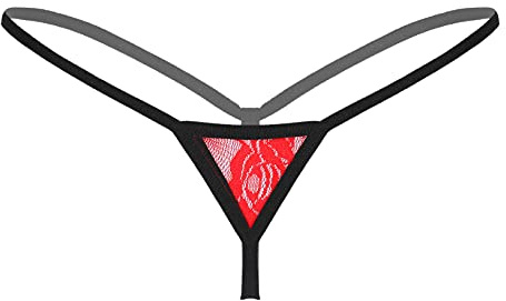 Freebily Femme Micro String Tanga Ficelle T-Back G-String Dentelle Culotte Taille Basse Broderie Lingerie Coquine sous-Vêtement Thongs Briefs Rouge Taille Unique