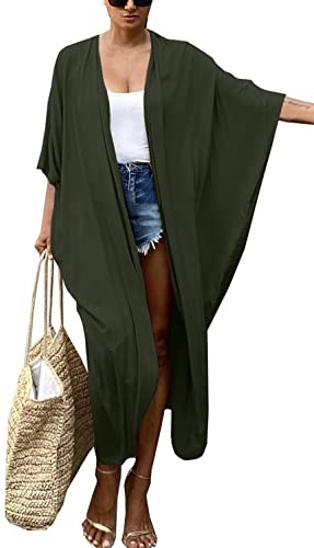 YouKD lös kaftan boho kimono strand bikini täcka upp klänning plus size hemmakläder för kvinnor, H Marinblå, en storlek