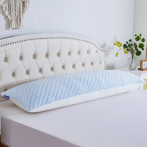Gehannah Body Pillow for Adults - Shredded Memory Foam & Zippered Cooling Cover - Long Pillow for Sleeping - Bed Pillows for Side Sleeper
