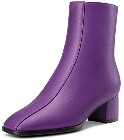 NobleOnly Femmes Bloc Chunky Bas Kitten Talon Heel Carré Bout Fermeture à Glissière Bottines Mariage Dress 5 CM Heels