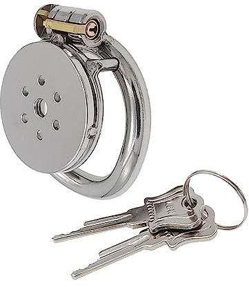 Flat Chastity Cage Metal Male Chastity Device Dark Lock Design Steel Penis Cage for Men BDSM Bondage Penis Cage Sex Toys for Couples (45mm/1.77in)
