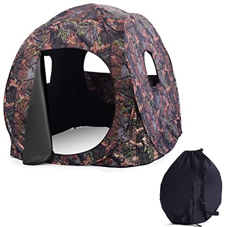 COSTWAY Persiana de Caza Portátil para 3 Personas, Estor de Caza en el Suelo con Estacas con Bolsa de Transporte, Equipamiento de Caza para Cazar Ciervos, Camuflaje de Madera Auténtica