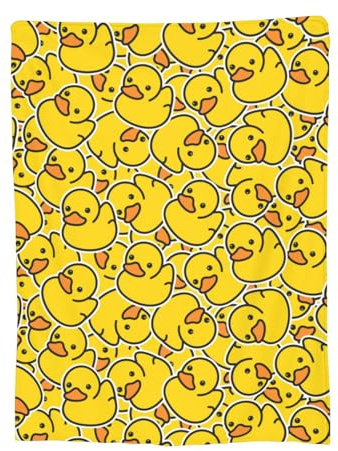 Turamurra Cute Rubber Duck Throw Blanket, Super Soft, Warm, for All Seasons, Yellow Cartoon Ducks, Birthday, Valentine's Day, Decorative Fleece Blankets for Bedding, Chair, Car, Sofa, Couch,