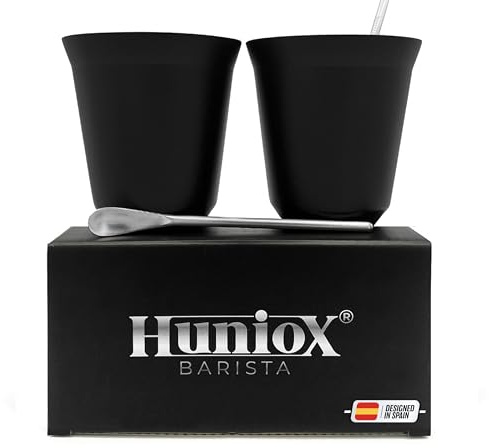 Huniox® 2 X 250 Ml | Kaffee Tassen – Doppelwandige Gläser Latte Macchiato – Latte Gläser – Tassen & Untertassen - Schwarze Tasse | Inklusive 2 Designlöffel (Onyx, 250 Ml)