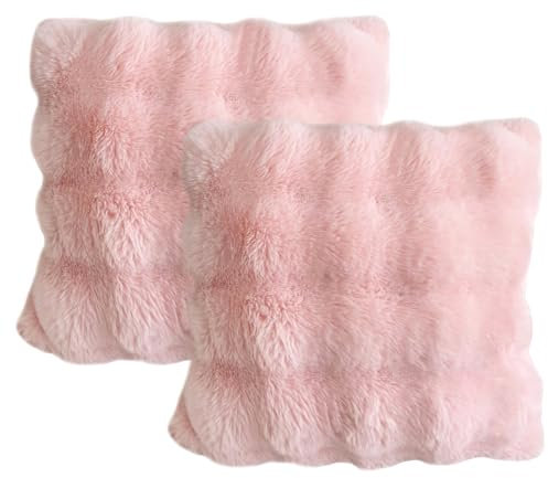 Guisu 2 Packs Fluffy Soft Faux Fur Cushion Covers Home Decorative Super Soft Luxury Pillow Covers 45 cm x 45 cm for bedrooms, living rooms, sofas, beds, and cars. (pink)