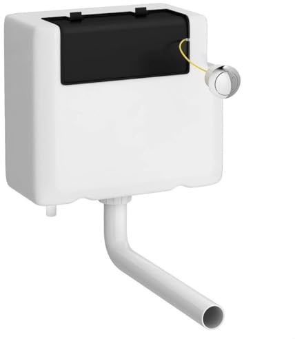 Balterley Concealed Cistern with Dual Flush, Water Saving Bottom Inlet Concealed Toilet Cistern & Round Flush Plate for Back to Wall & Wall Hung Toilets - 340x142x296mm (Chrome/White)