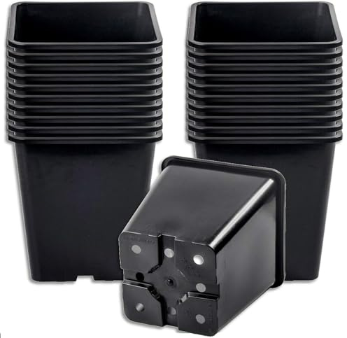 Muddy Hands Pack of 20 Black Plastic Plant Pots Outdoor Garden Square Nursery Herb Flower Planters (5.6 Litre)