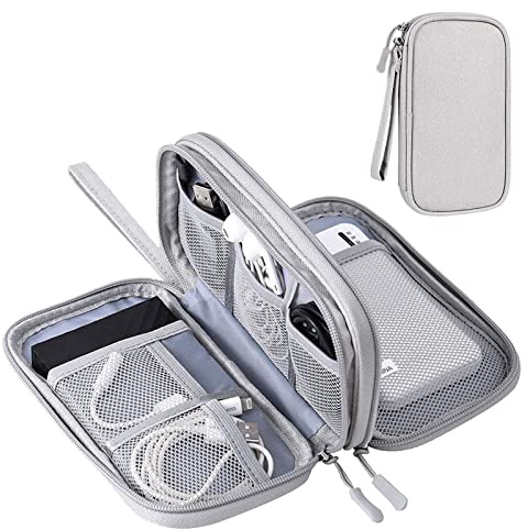 YWKJDDM Electronics Accessories Organiser Bag, Double-Layer Cable Organiser Bag, Waterproof Travel Gadget Bag for for Power Bank Charger Adapters Flash Disk (Grau), YW00039