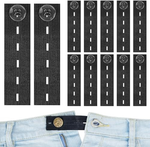 mauuuba 12 STK Hosenbunderweiterung Damen, Hosenerweiterung Schwangerschaft, Hosenknopf Verlängerung, Verstellbare Hosenbund Verlängerung, Knopfverlängerung für Hosen Jeans Extender Buttons - Schwarz