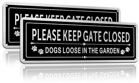 TAKULA 25x9cm Please Keep Gate Closed Sign for Dog Loose, Pack of 2 | Aluminium metal sign, adhesive backing, waterproof & rustproof, suitable for outdoor fencing & gates, prevents dog escape