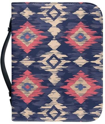 Kuiaobaty Ethnische Rhombische Batik-Bibelhülle mit Retro-geometrischem Muster, Lesezeichen, Buchhülle, Schutzhülle, Kunstleder, groß