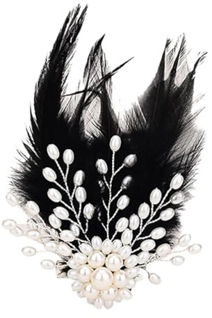 Federn Brosche mit Perlen Ansteckblume Corsage Haarschmuck mit Haarnadel Haarclip für Kleidung Taschen Hüte zum Hochzeit Bankett Party (Schwarz)