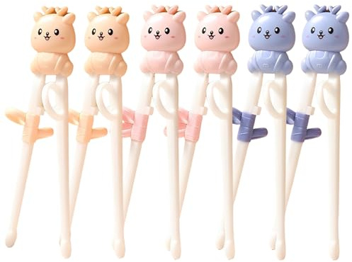 Xiuyer Essstäbchen für Kinder, wiederverwendbar, einfach zu bedienen, für Kleinkinder, Rechts- oder Linkshänder, 6 Paar