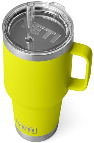 YETI Rambler Straw Mug, Stainless Steel Vacuum Insulated Mug with Stronghold Lid, Firefly Yellow, 35 oz (1 l)