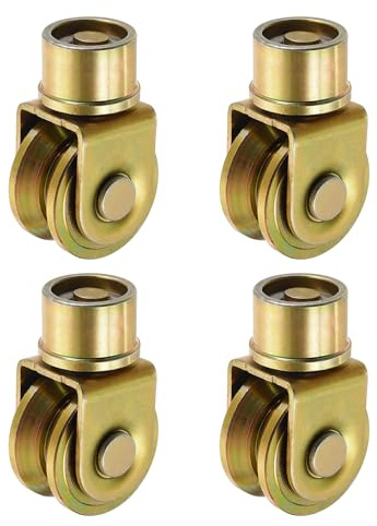 sourcing map 1.9 Inch Sliding Gate Wheels, 4Pcs 360-Degree Rotatable V Groove Caster Pulley Block with Bracket for Track Rail Sliding Gate Industrial Machine, Gold