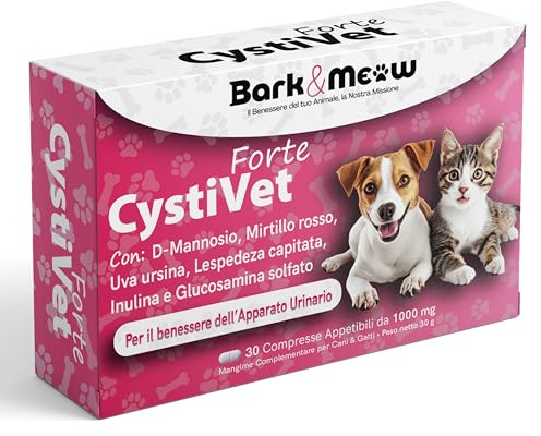 CistyVet Forte - Integratore per Cistite e Vie Urinarie di Cani e Gatti - 30 Compresse Appetibili con D Mannosio, Mirtillo Rosso, Glucosamina, Uva Ursina e Lespedeza