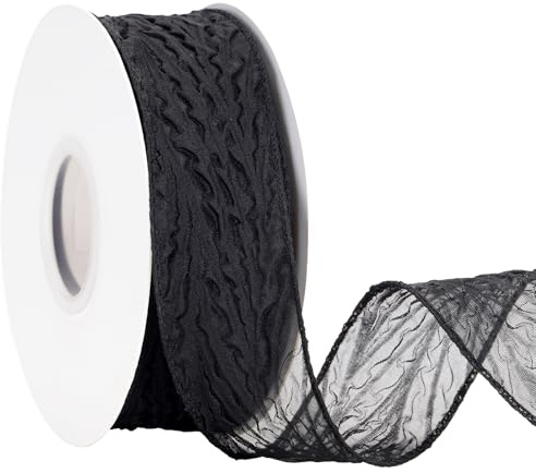 jijAcraft Schwarz Schleifenband mit Falten: 4CM Dekoband Trauer, 9m Organza Geschenkband, Transparentes Band für Basteln, Geschenkverpackung, Blumenstraußverpackung