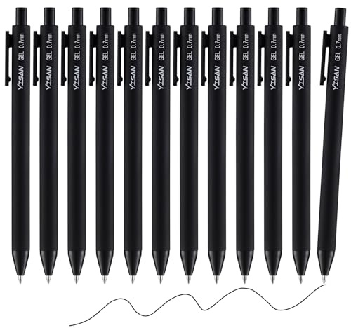 YISAN Bolígrafos de gel negros, paquete de 12, bolígrafos de gel de 0.7 mm, bolígrafo retráctil, escritura suave para tomar notas, 71051
