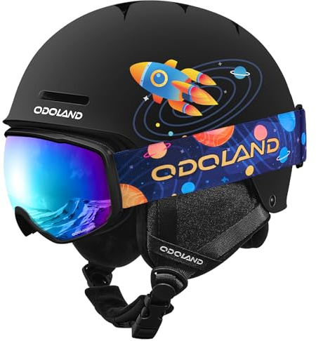 Odoland Casco da Sci per Bambini, Casco e Occhiali da Sci, Antiurto Antivento Maschera Protettivi per Sport Sulla Neve Snowboard, per Ragazze e Ragazzi Età 6-14,MBS