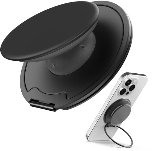 Sinjimoru for MagSafe Phone Grip — 3000G Magnetic Hold, Soft Silicone Comfort, Metal Plate Included, iPhone 17/16/15/14/13/12, M-Tap Tok Ring Stand Black