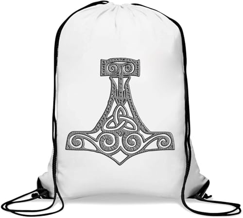 Mjolnir Hammer of Thor Norse Symbol Gym Sack Casual Drawstring Bag White