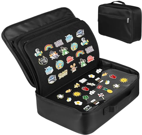 Calolin Enamel Pin Display Book, Large Capacity Oxford Cloth Collection Bag for Pins, Travel Brooches, Sports Medals, 12 Felt Layers, 14.6 x 10.2 x 3.9 in, Black