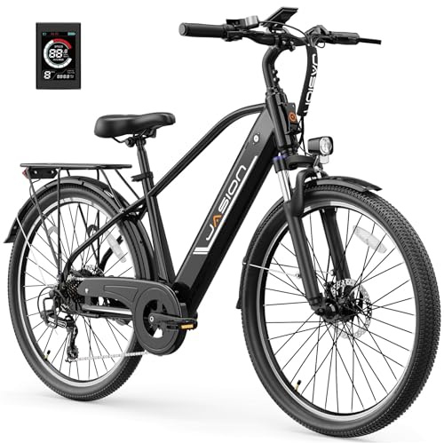Jasion Roamer Electric Bike for Adults, 60miles Range, 28MPH Max Speed, 1200W Peak Motor, 528WH Removable Battery City Cruiser Ebike, 26 Commuter E Bike,Front Suspension Bicycles, Certified by UL2849