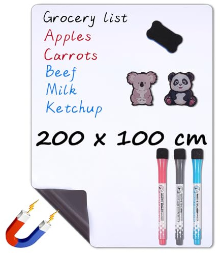 WIBOSOGA Magnetische Whiteboard-Folie für den Kühlschrank – 200 x 100 cm