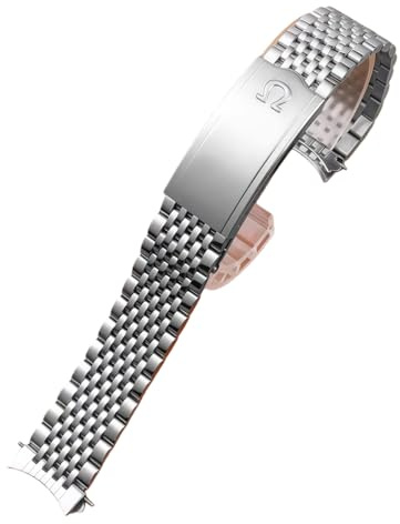 ROUREOX Cinturino Orologio Acciaio Vintage 9 File Bracciale Metallo Curvo Braccialetto Ricambio 18mm 19mm 20mm Perline per Omega Speedmaster-Argenteo 18mm