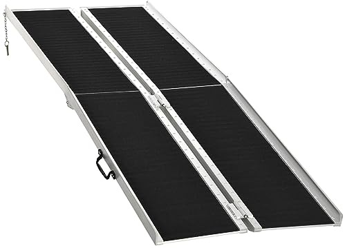 HOMCOM FSA/HSA Eligible Wheelchair Ramp 8FT, Folding Aluminum Threshold Ramp with Non-Slip Surface, Transition Plate, 594lbs Weight Capacity for Home, Doorways, Curbs, Steps