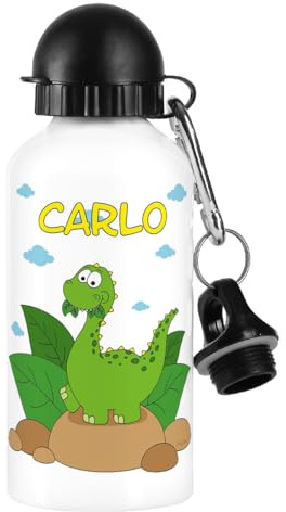 Striefchen® Dinosaurier Trinkflasche für Kinder mit Namensaufdruck 500 ml BPA frei Aluminium