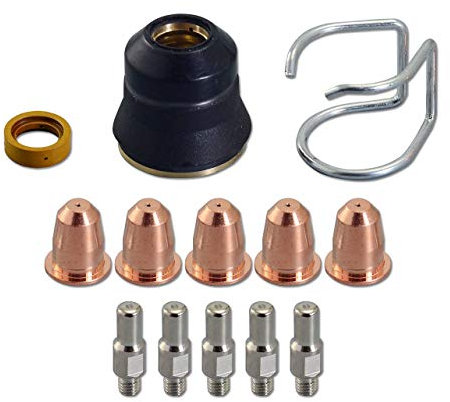 RIVERWELD Plasma Electrode PR0110 Plasma Tips 0.8 PD0116-08 Outside Nozzle Retaining Caps PC0116 Air Diffuser PE0106 Stand Off Guide CV0010 for S45 Plasma Cutter Torch 13pcs