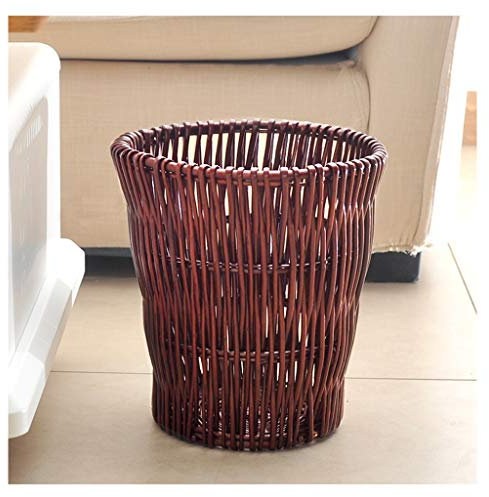 CXD Contenedor de Basura de Mimbre Tejido, Papelera para la Madera del Dormitorio, Papelera de Reciclaje, Papelera, dormitorios, baños, oficinas 12L / 2.6gallon (Color : Brown)