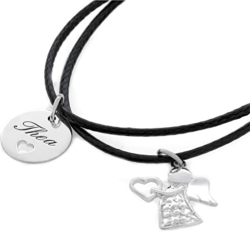Taufarmband 925 Silber Gravur Engel Armband mit Namen Herz Kindername Geburt Geschenk Mama Mutter Kinderarmband Silberschmuck Größe | HANDMADE IN GERMANY