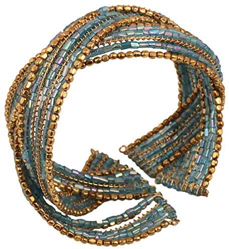 Touchstone Indische Bollywood Wunsch schöne Messing blau Glaspfeife Perlen Handgelenk dekorative Designer Schmuck Manschette Armband geschlagen für Damen Blau