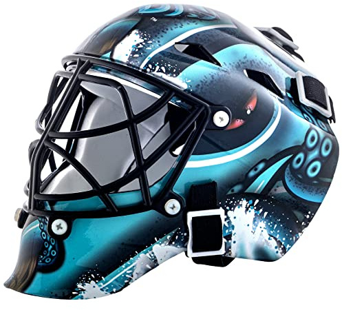 Franklin Sports Seattle Kraken NHL - Máscara de Portero de Hockey con Funda - Máscara de Portero Coleccionable con Logotipos y Colores Oficiales de la NHL