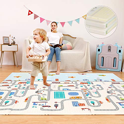 Hello-5ive Baby Play Mat, Foldable Foam Playmat for Baby Floor, Newborn Crawling Mat Large Soft Thick, Waterproof Portable Reversible Toxic Free, 200x180x1cm